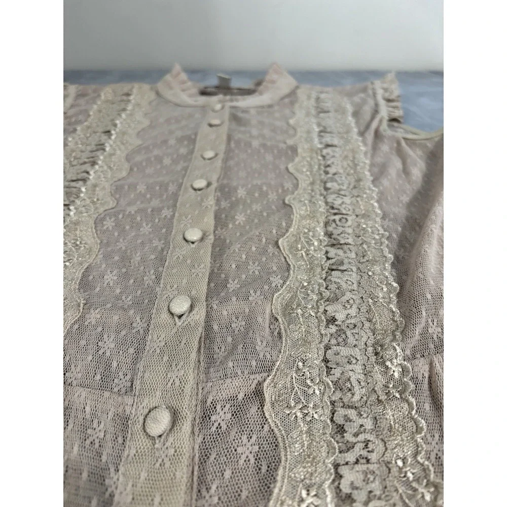 Vintage Free People Y2K Sheer Lace Sz L  Boho Victorian Festival Prairie Cottage - Picture 7 of 10